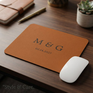 Monogramm und Datum Luxus-Kupferlederstruktur Mousepad