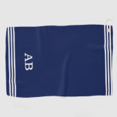 Monogramm und drei Streifen auf navy Blue Golf Han Golfhandtuch (Horizontal)