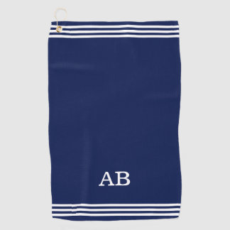 Monogramm und drei Streifen auf navy Blue Golf Han Golfhandtuch
