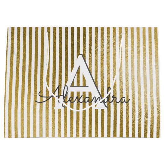 Monogramm und erste Streifen aus weißem und goldfa Große Geschenktüte (Vorderseite)