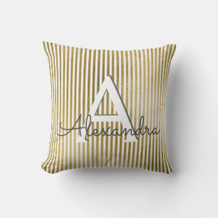 Monogramm und erste Streifen aus weißem und goldfa Kissen