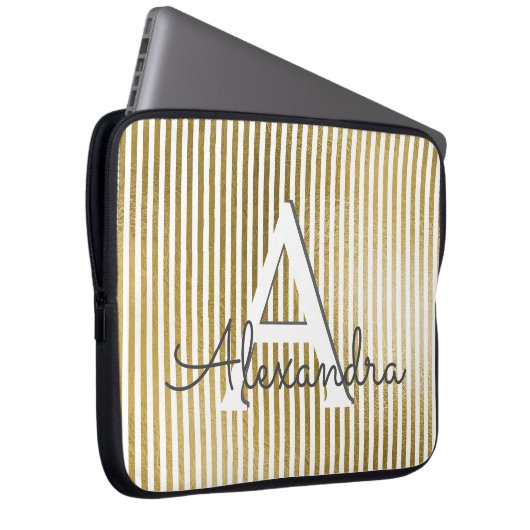 Monogramm und erste Streifen mit weißem und goldfa Laptopschutzhülle (Vorne Rechts)