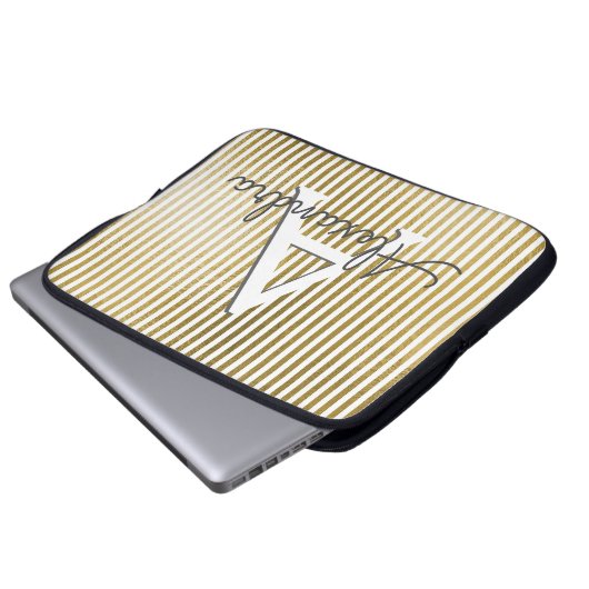 Monogramm und erste Streifen mit weißem und goldfa Laptopschutzhülle (Vorne Knopf)