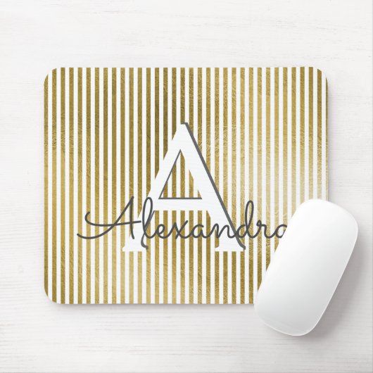 Monogramm und erste Streifen mit weißem und goldfa Mousepad (Mit Mouse)