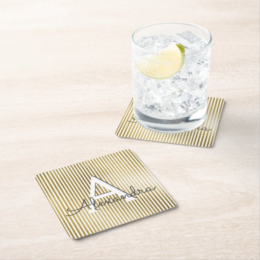 Monogramm und erste Streifen mit weißem und goldfa Rechteckiger Pappuntersetzer (Vor Ort)