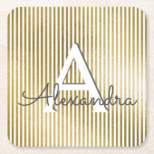 Monogramm und erste Streifen mit weißem und goldfa Rechteckiger Pappuntersetzer (Vorderseite)