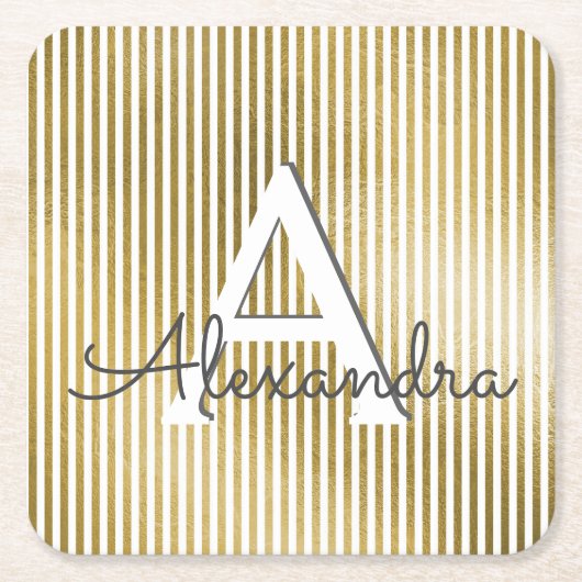Monogramm und erste Streifen mit weißem und goldfa Rechteckiger Pappuntersetzer (Vorderseite)