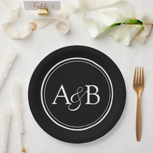 Monogramm und Et-Zeichen Paar Schwarzweiß Pappteller (Hochzeit)
