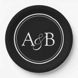 Monogramm und Et-Zeichen Paar Schwarzweiß Pappteller