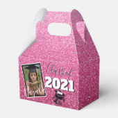 Monogramm und Foto Abschluss Pink Ombre Glitzer Geschenkschachtel (Rückseite)