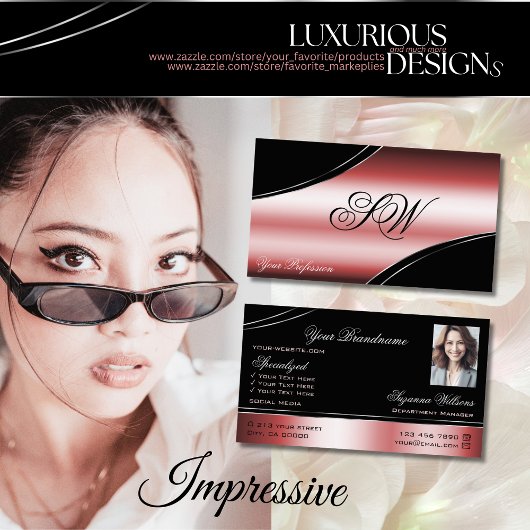 Monogramm und Foto der wertvollen schwarzen Linien Visitenkarte