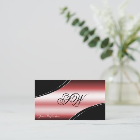 Monogramm und Foto der wertvollen schwarzen Linien Visitenkarte (Stehend Vorderseite)