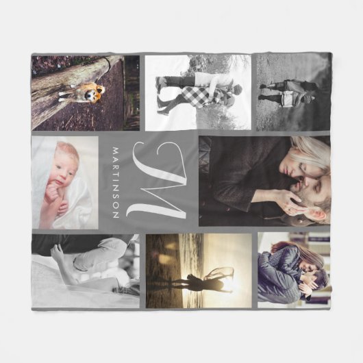 Monogramm und Foto Grau Fleecedecke (Vorderseite (Horizontal))