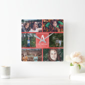 Monogramm und Fotomaterial aus der Red Watercolor Quadratische Wanduhr (Zuhause)