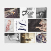 Monogramm und Fotos mit modernem Look, Marine und Fleecedecke (Vorderseite (Horizontal))