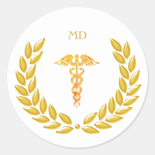 Monogramm und Golden Medical Doctor Caduceus Runder Aufkleber (Vorderseite)