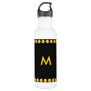 Monogramm und goldene gepunktete Streifen auf Schw Edelstahlflasche