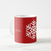 Monogramm und große weiße Schneeflocke auf Rot Kaffeetasse (Vorderseite Links)