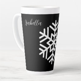 Monogramm und große weiße Schneeflocke auf Schwarz Milchtasse