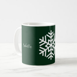 Monogramm und große weiße Schneeflocke auf Waldgrü Kaffeetasse