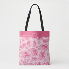 Monogramm und Ihr Name auf rosa Paisley-Muster Tasche