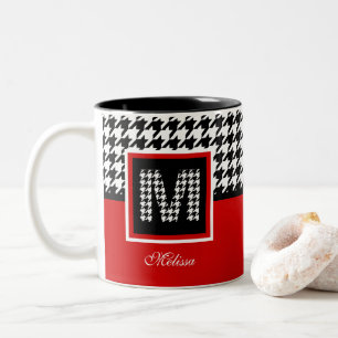 Monogramm und klassisches Hahnentrittmuster   Rot  Zweifarbige Tasse