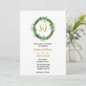 Monogramm und Kranz | Winter Greenerity Wedding Einladung (Stehend Vorderseite)