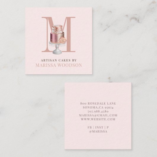 Monogramm und Kuchen Backwaren Koch Square Busine Quadratische Visitenkarte (Vorne/Hinten)