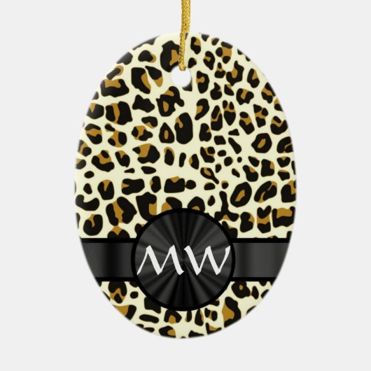 Monogramm- und Leoparddruck Keramik Ornament (Vorne)