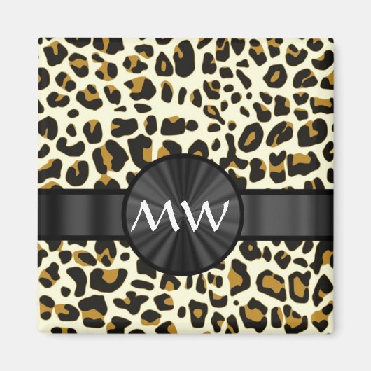 Monogramm und Leoparddruck Magnet (Vorne)