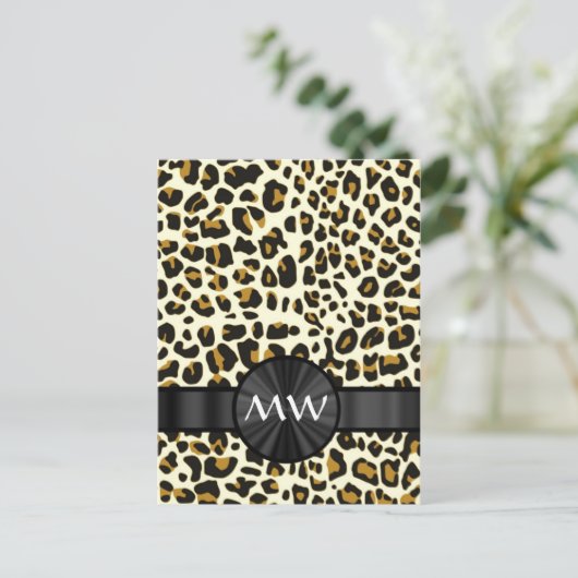 Monogramm und Leoparddruck Postkarte (Stehend Vorderseite)