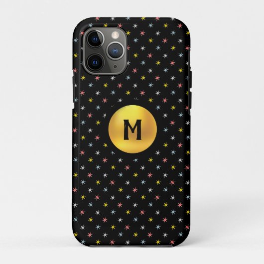 Monogramm und mehrfarbige Sterne auf schwarz Case-Mate iPhone Hülle (Rückseite)