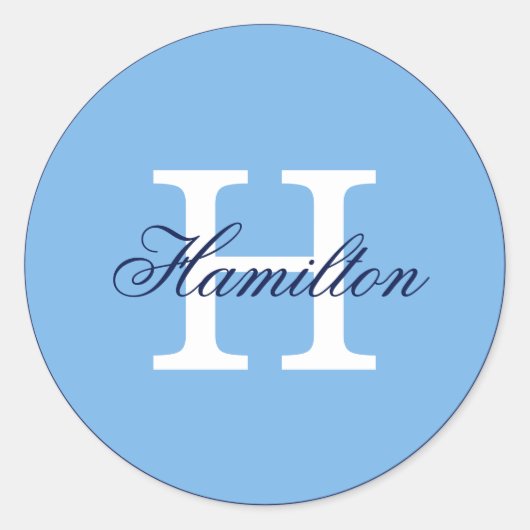Monogramm und Nachname Runder Aufkleber (Vorderseite)