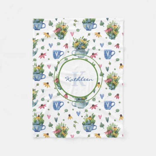 Monogramm und Name, Anhänger Teapots Herz Fleecedecke (Vorderseite)