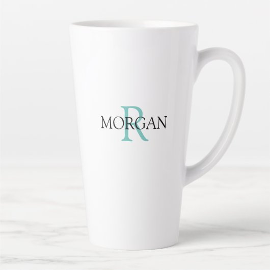 Monogramm und Name, Aquamarin und schwarz personal Milchtasse (Rechts)