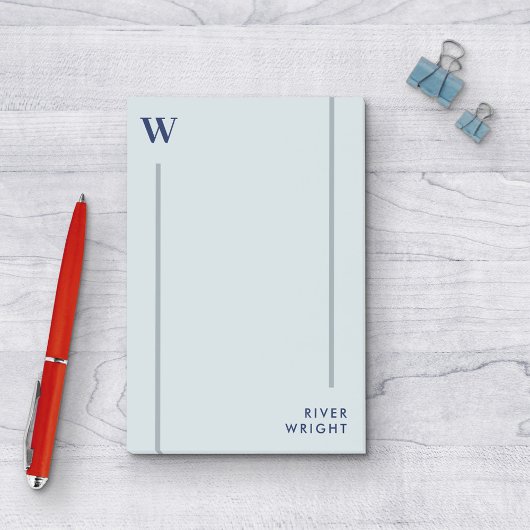 Monogramm und Name aus Aluminium, Grau und Navy Post-it Klebezettel