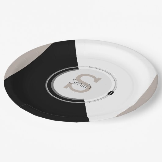 Monogramm und Name Block Grafische Entsorgungsplat Pappteller (Schrägansicht)