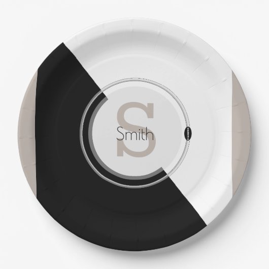 Monogramm und Name Block Grafische Entsorgungsplat Pappteller (Vorderseite)