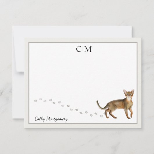 Monogramm und Name der abyssinianischen Katze an d Mitteilungskarte (Vorderseite)