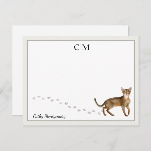 Monogramm und Name der abyssinianischen Katze an d Mitteilungskarte (Vorne/Hinten)