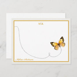 Monogramm und Name der gelben Orange Dot Butterfly Mitteilungskarte
