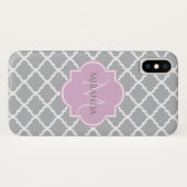 Monogramm und Name der Girly Gray Quatrefolie Case-Mate iPhone Hülle (Rückseite (Horizontal))