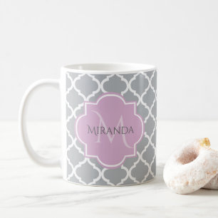 Monogramm und Name der Girly Gray Quatrefolie Kaffeetasse