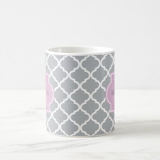 Monogramm und Name der Girly Gray Quatrefolie Kaffeetasse (Mittel)