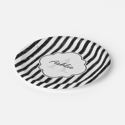 Monogramm und Name der lässigen schwarzen gestrich Pappteller (Schrägansicht)