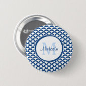 Monogramm und Name der modernen blauen und weißen Button (Vorne & Hinten)