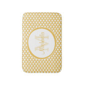 Monogramm und Name der modernen gelben und weißen Badematte (Vorderseite Vertikal)