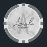 Monogramm und Name der modernen Personalisierten B Pokerchips<br><div class="desc">Moderne Personalisierte Bridesmaid's Monogram and Name Gifts Dieses Design zeichnet sich durch den personalisierten Namen einer Brautjungfrau aus, die im Stil eines grauen, modernen handgeschriebenen Schriftartes und in Monogramm in einem hellgrauen, modernen Sans Serif-Schriftart als Hintergrund steht. Hochzeitsdetails in grauem, modernem Sans Serif-Schriftart, auf weißem Marmorboden. Auch perfekt für Trauzeugin,...</div>