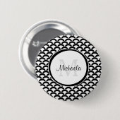 Monogramm und Name der modernen Schwarzweiß-Scallo Button (Vorne & Hinten)