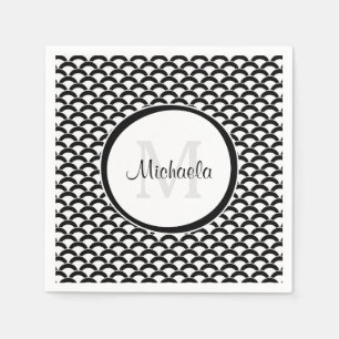 Monogramm und Name der modernen Schwarzweiß-Scallo Serviette
